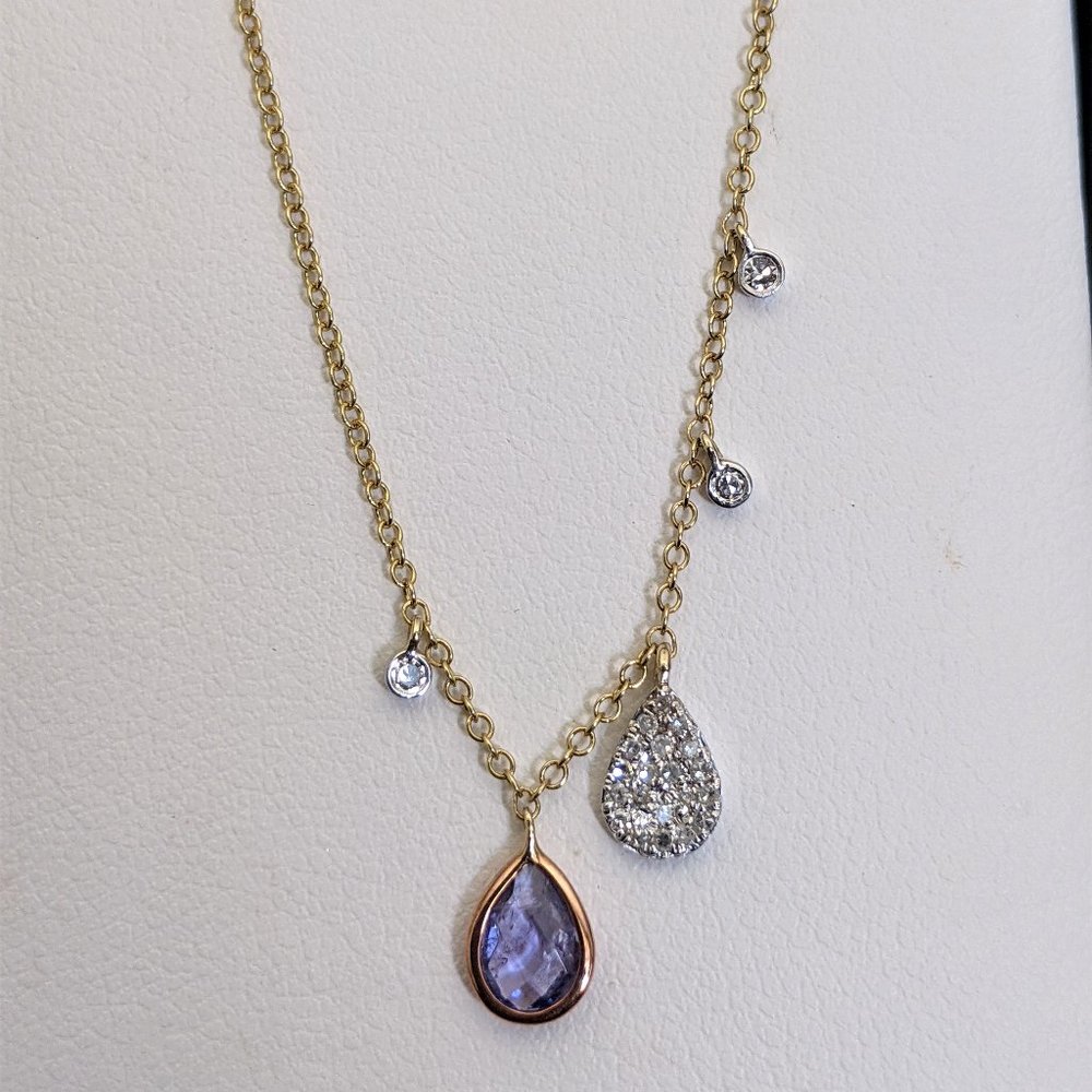 SOLD!!! Meira T Tanzanite & Diamond 18K Yellow and Rose Gold Necklace
